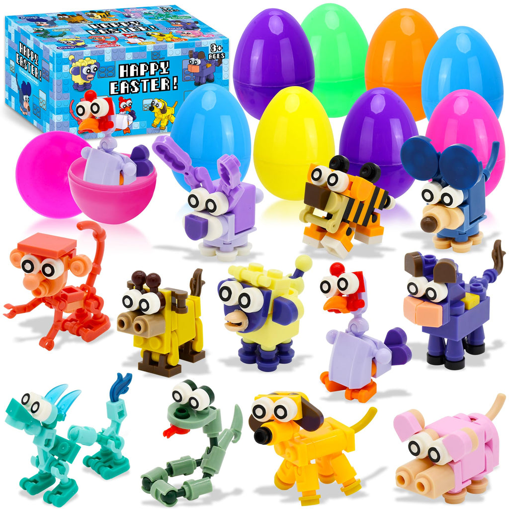 Kiddelo 12-Pack Prefilled Easter Eggs with Zodiac Animal Building Blocks – Fun Egg Hunt Surprises