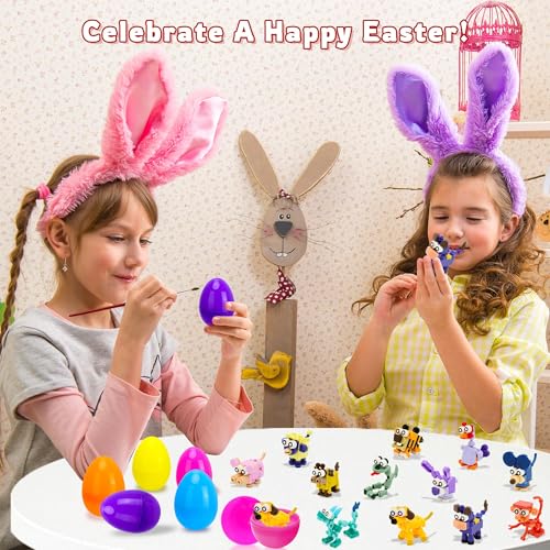Kiddelo 12-Pack Prefilled Easter Eggs with Zodiac Animal Building Blocks – Fun Egg Hunt Surprises
