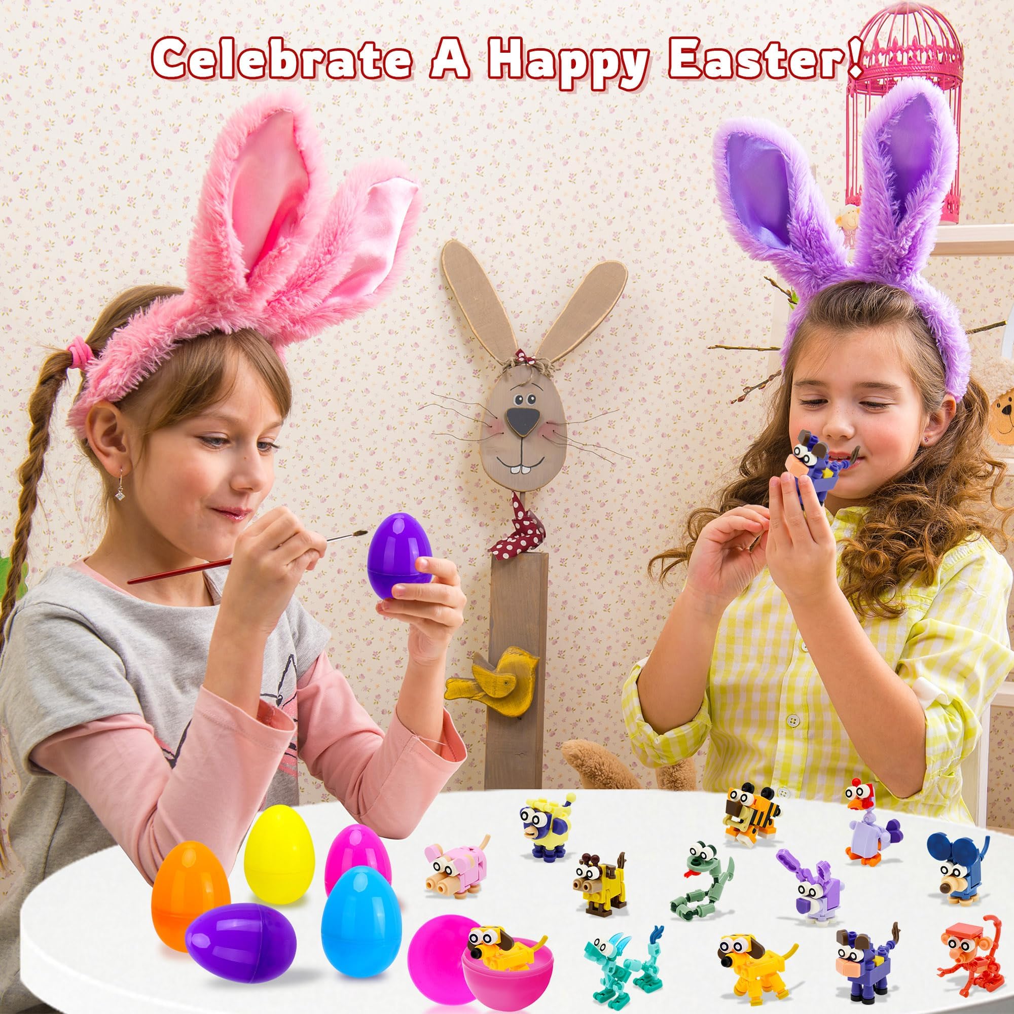 Kiddelo 12-Pack Prefilled Easter Eggs with Zodiac Animal Building Blocks – Fun Egg Hunt Surprises