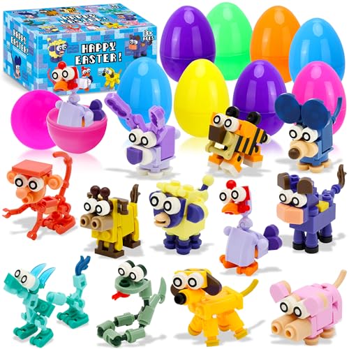 Kiddelo 12-Pack Prefilled Easter Eggs with Zodiac Animal Building Blocks – Fun Egg Hunt Surprises