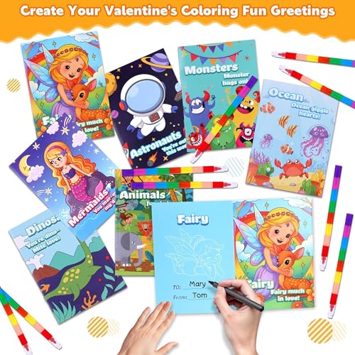 Kiddelo 28 Pack Valentine’s Day Gifts for Kids Classroom Exchange – Mini Coloring Books with Crayons, Non Candy Party Favors