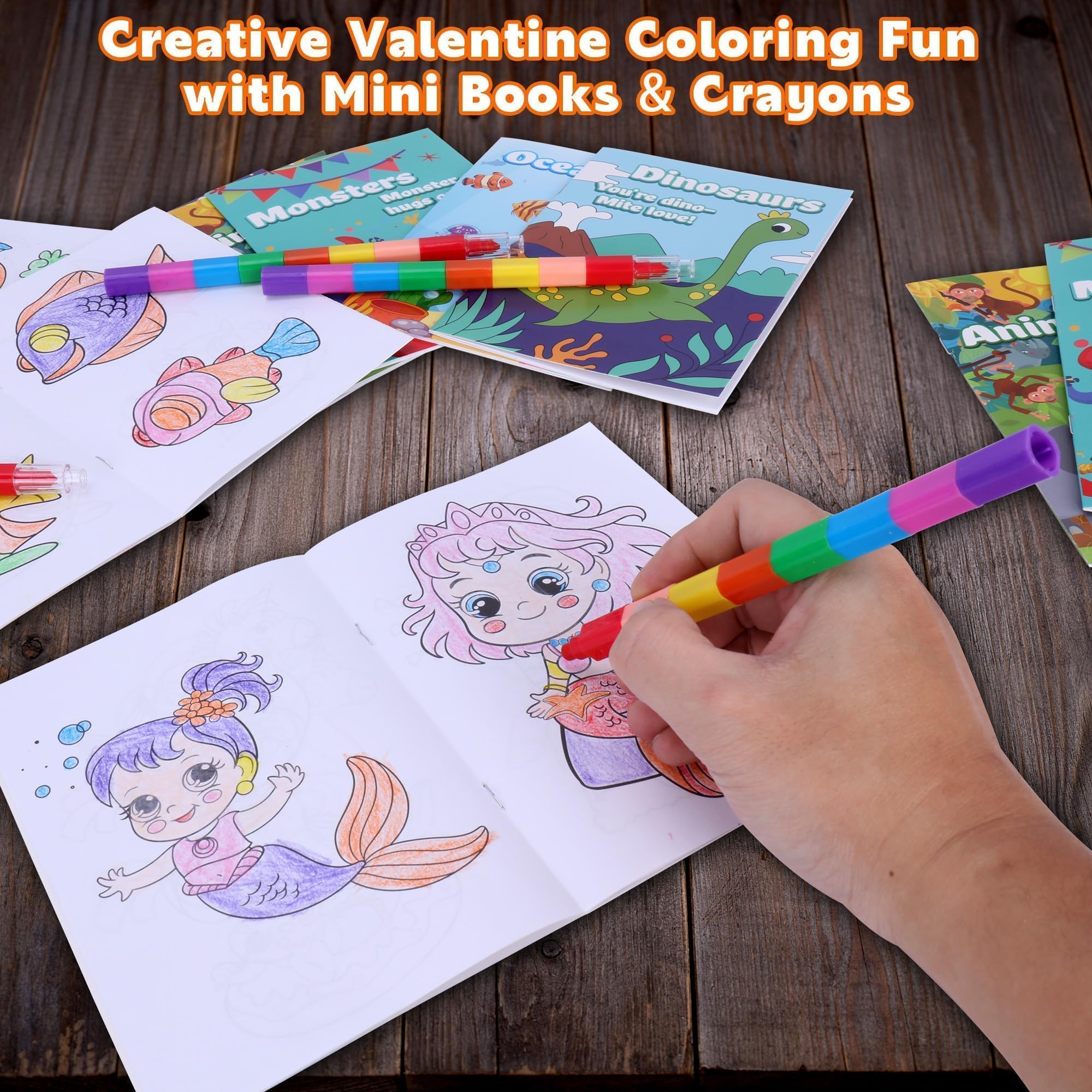 Kiddelo 28 Pack Valentine’s Day Gifts for Kids Classroom Exchange – Mini Coloring Books with Crayons, Non Candy Party Favors