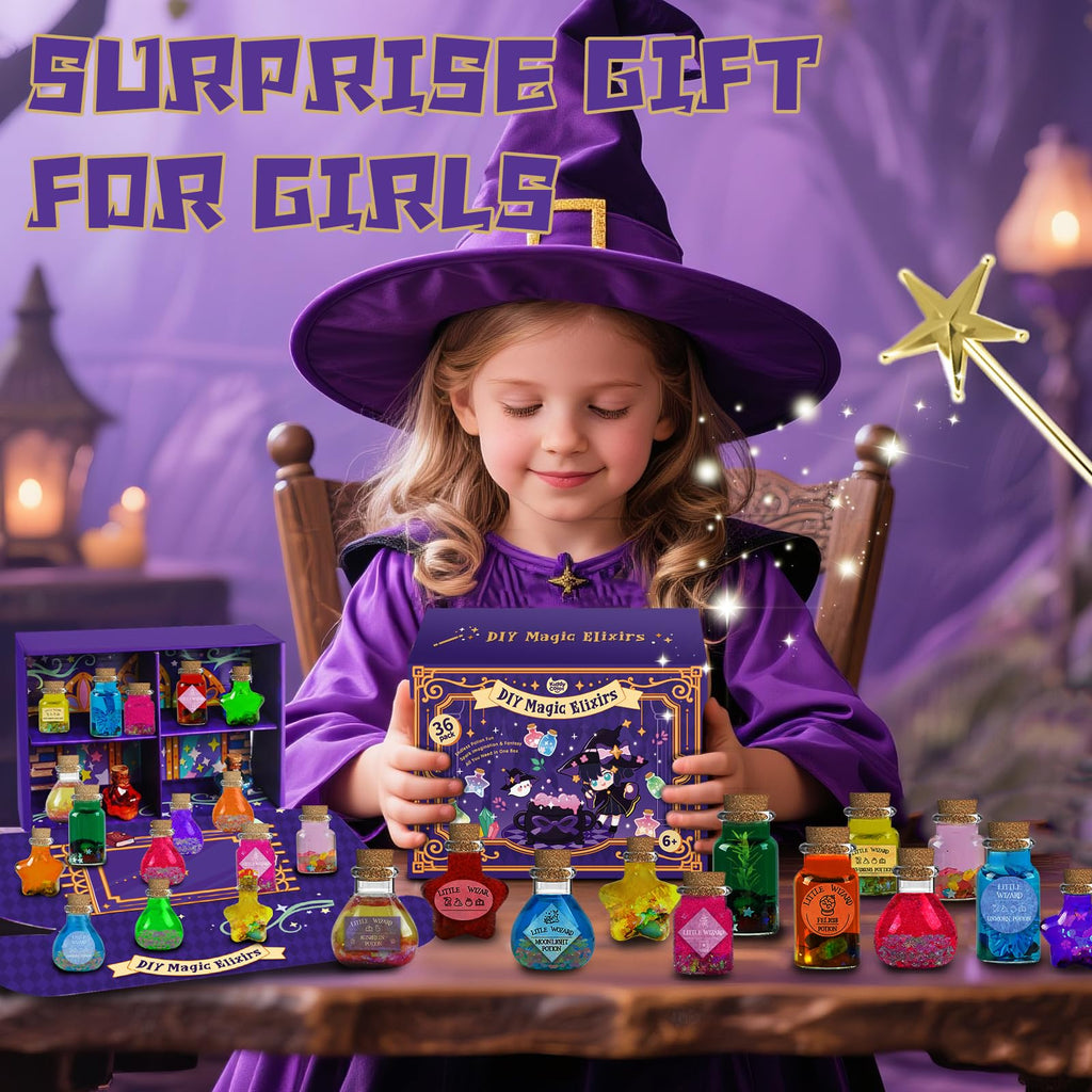 KIDDYCOLOR Magic Potion Kit for Kids – 36-Piece Craft Set with 12 Bottles, Powders, Glitter & More
