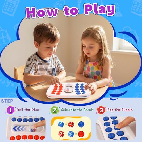 Kiditos Pop Math Game: Addition & Subtraction Learning Toy with Built-in Dice for Ages 4-8