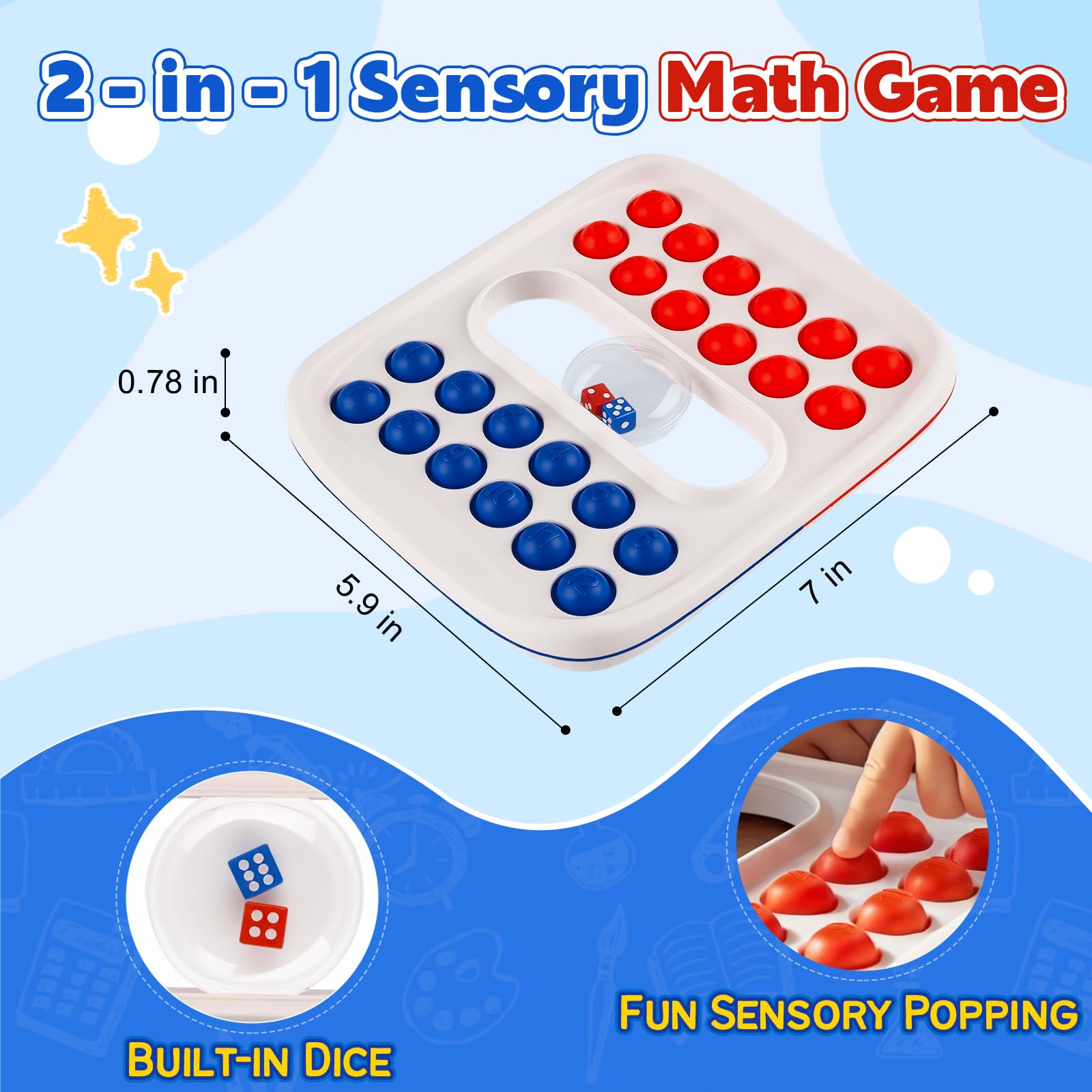 Kiditos Pop Math Game: Addition & Subtraction Learning Toy with Built-in Dice for Ages 4-8