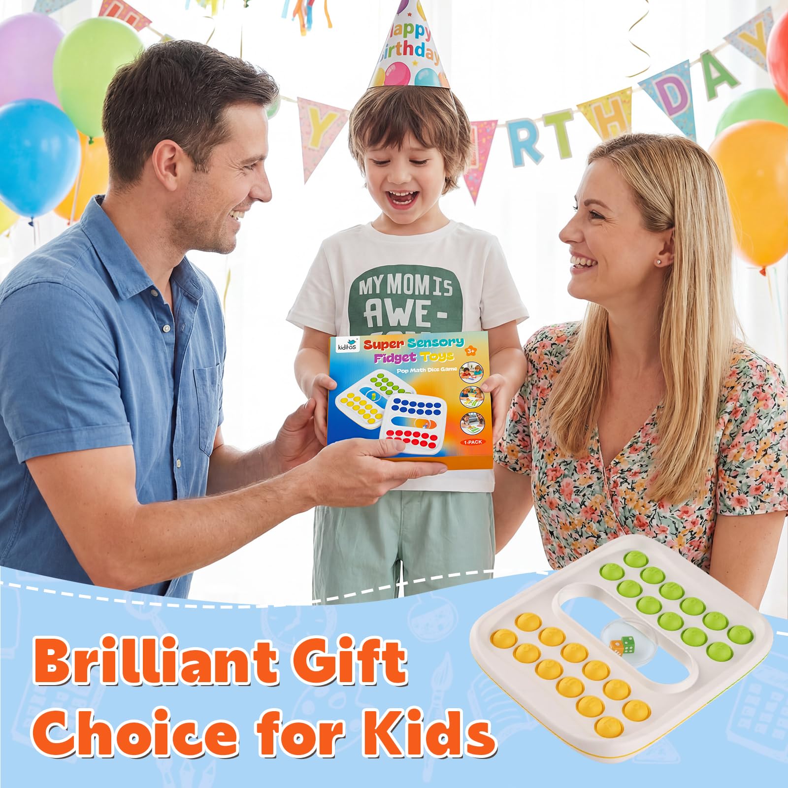 Kiditos Pop Math Game – Fun Addition & Subtraction Learning Toy for Kids Ages 4-8 with Built-in Dice and Sensory Fidget Pop Bubbles