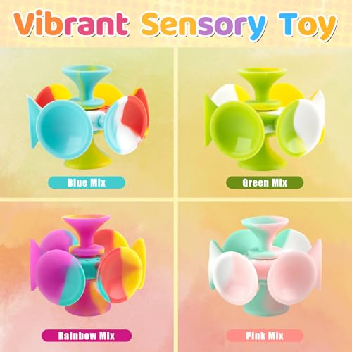 Kiditos Suction Cup Spinner Toys, 4 Pack - Sensory Fidget Toys for Toddlers and Kids, Screen-Free Stick and Spin Toy for Travel, Bath, Car, and Desk