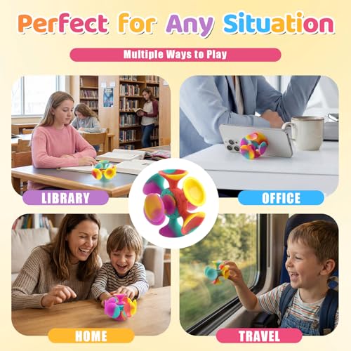 Kiditos Suction Cup Spinner Toys, 4 Pack - Sensory Fidget Toys for Toddlers and Kids, Screen-Free Stick and Spin Toy for Travel, Bath, Car, and Desk