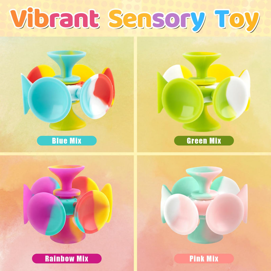 Kiditos Suction Cup Spinner Toys, 4 Pack - Sensory Fidget Toys for Toddlers and Kids, Screen-Free Stick and Spin Toy for Travel, Bath, Car, and Desk