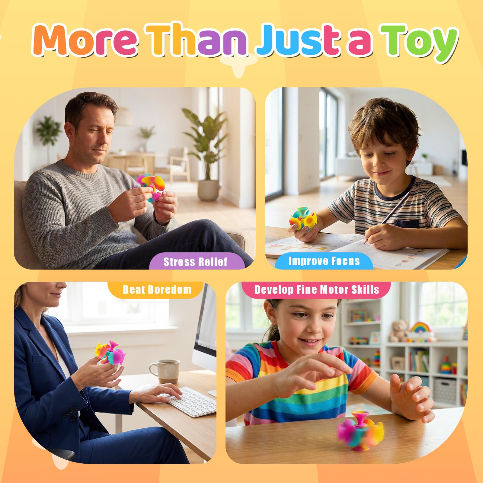 Kiditos Suction Cup Spinner Toys, 4 Pack - Sensory Fidget Toys for Toddlers and Kids, Screen-Free Stick and Spin Toy for Travel, Bath, Car, and Desk