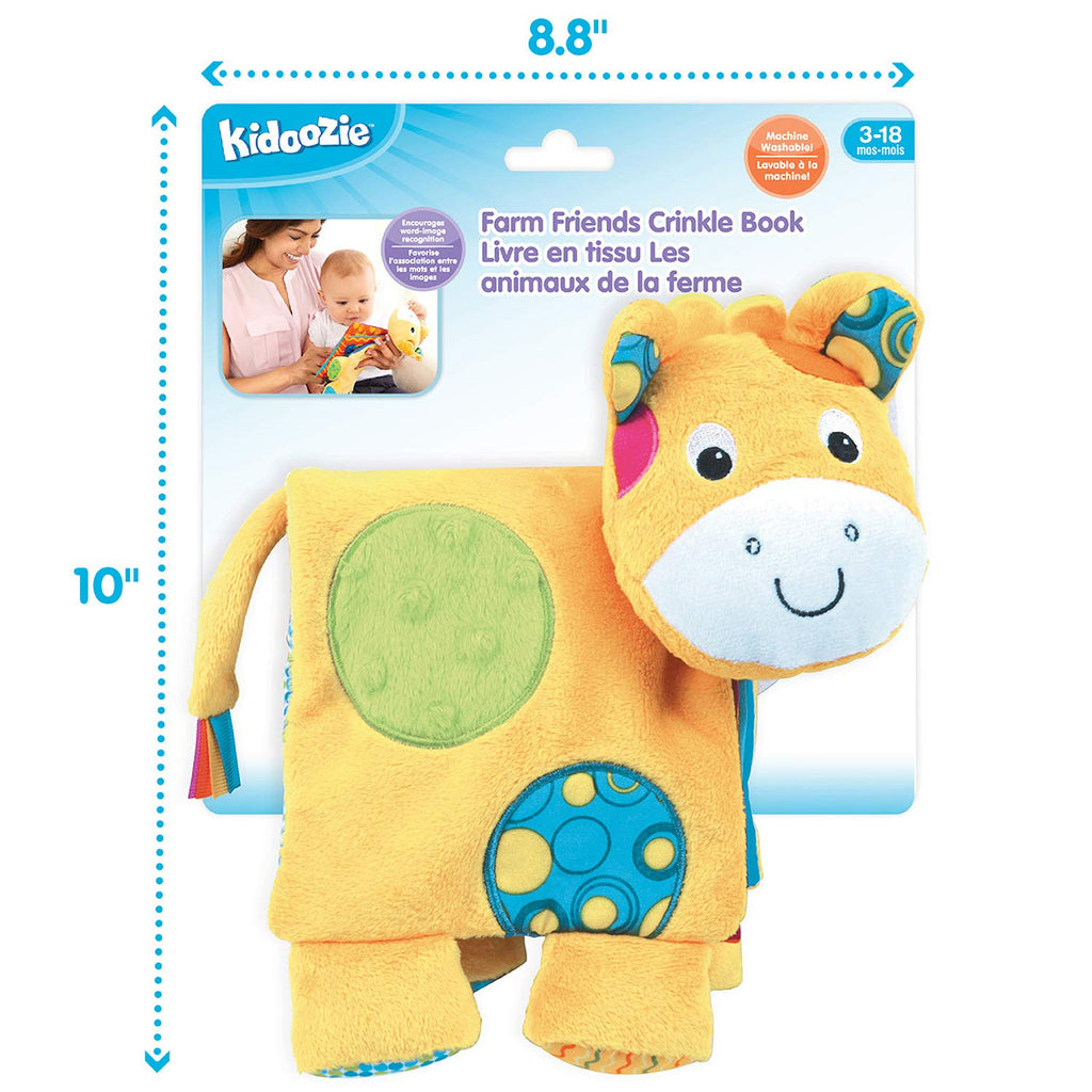 Kidoozie Farm Friends Crinkle Book – Soft Plush Sensory Toy with Animal Sounds, Machine Washable for Babies 3-18 Months