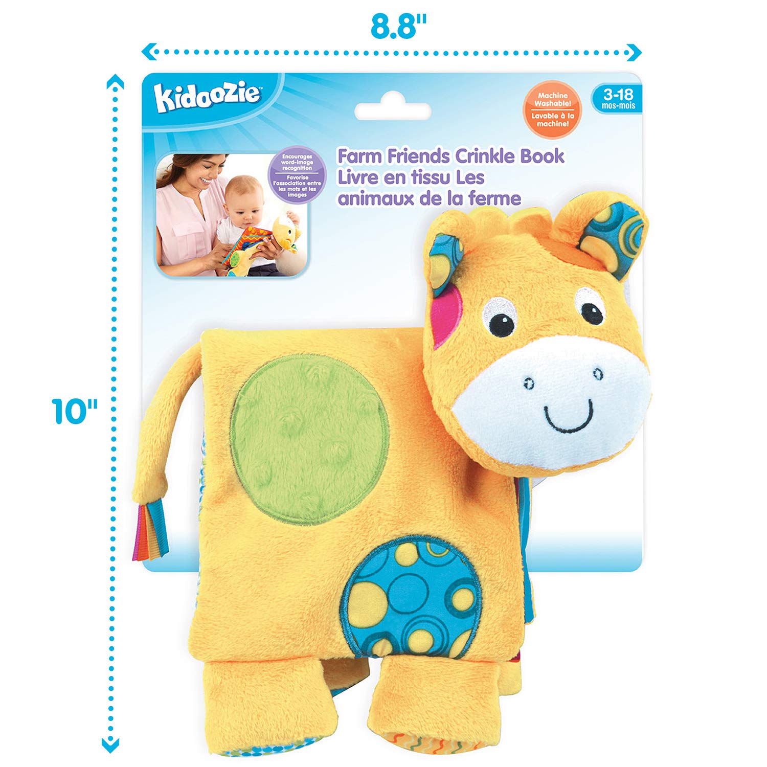 Kidoozie Farm Friends Crinkle Book – Soft Plush Sensory Toy with Animal Sounds, Machine Washable for Babies 3-18 Months