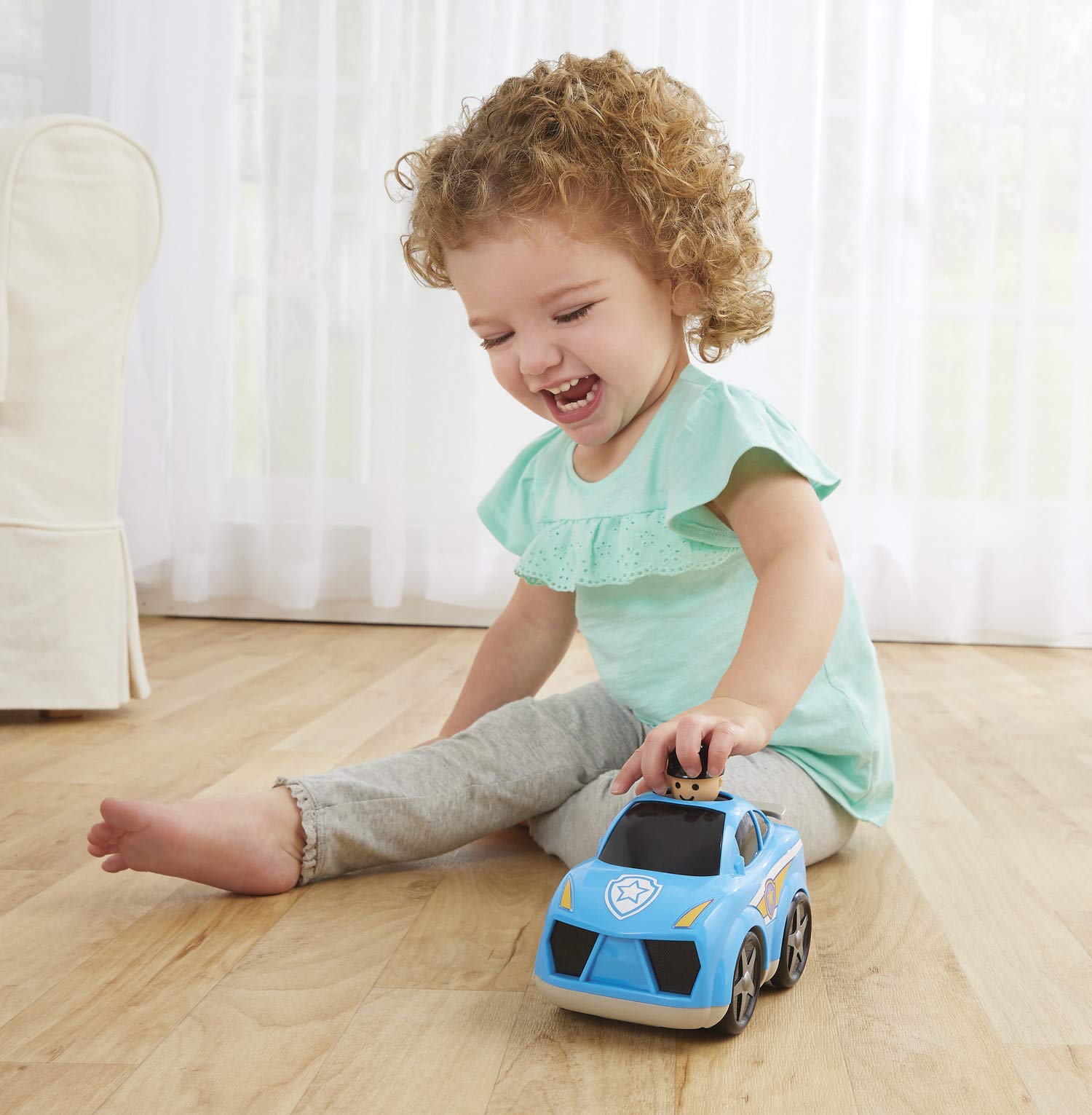 Kidoozie Press ‘n Zoom Police Car – No-Battery Toddler Push Vehicle with Moving Spoiler