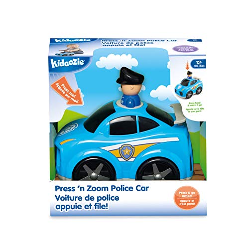 Kidoozie Press ‘n Zoom Police Car – No-Battery Toddler Push Vehicle with Moving Spoiler
