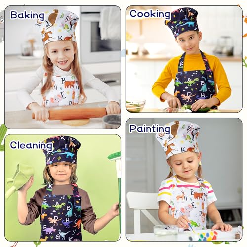 Kids Apron and Chef Hat Set (4 Pieces) – Adjustable, Waterproof, with Alphabet Design and Pockets for Baking, Cooking, Painting