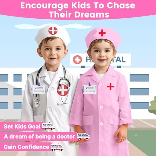 Kids Doctor Coat Set with Stethoscope - 4-Piece Role Play Costume for Boys and Girls Ages 3-12