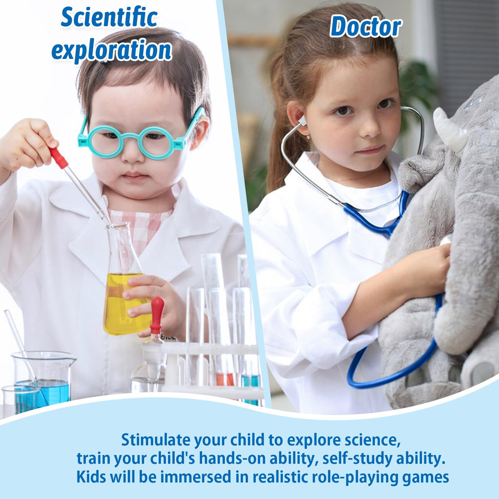 Kids Doctor Costume with Working Stethoscope - ERDOGLY Lab Coat for Boys Girls Ages 3-12