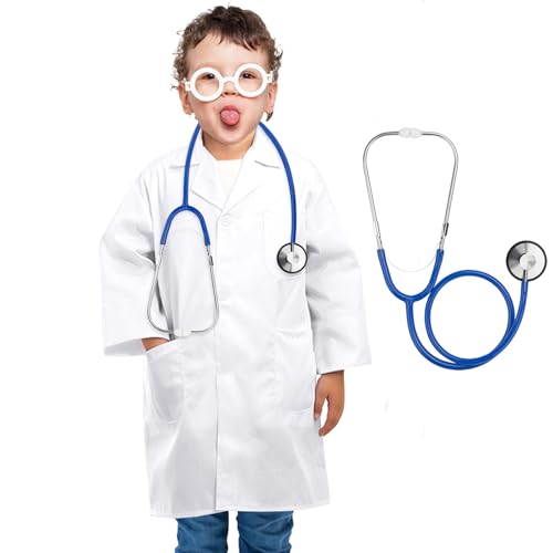 Kids Doctor Costume with Working Stethoscope - ERDOGLY Lab Coat for Boys Girls Ages 3-12