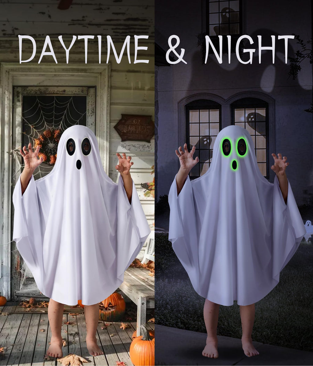 Kids Ghost Costume – Glow-in-the-Dark Unisex Halloween Cape (THDZS)