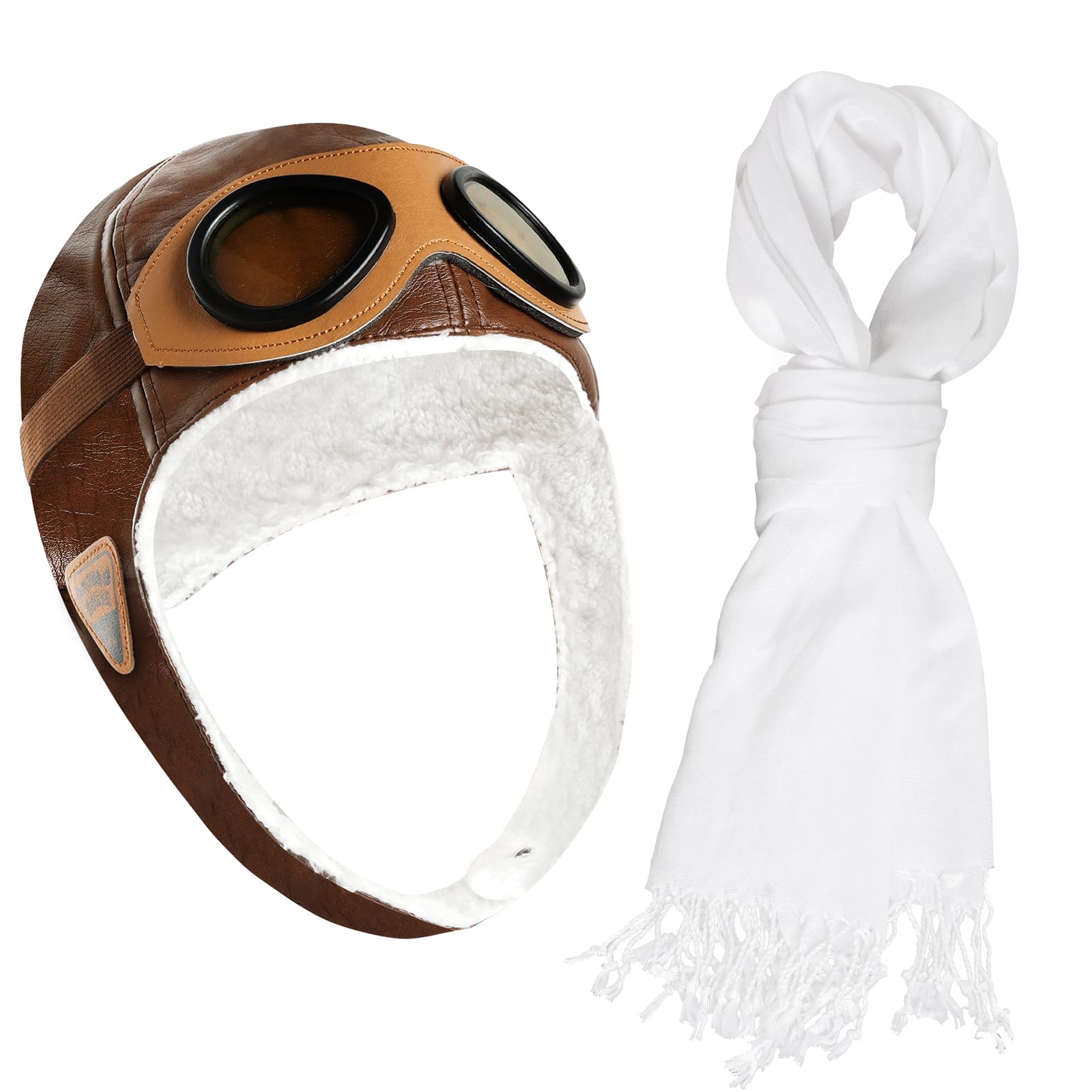 Kids Pilot Aviator Costume Set – Hat with Goggles and White Cotton Scarf by Pistha