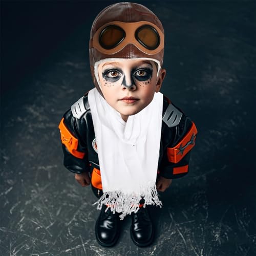 Kids Pilot Aviator Costume Set – Hat with Goggles and White Cotton Scarf by Pistha