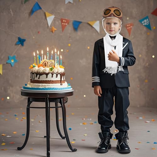 Kids Pilot Aviator Costume Set – Hat with Goggles and White Cotton Scarf by Pistha