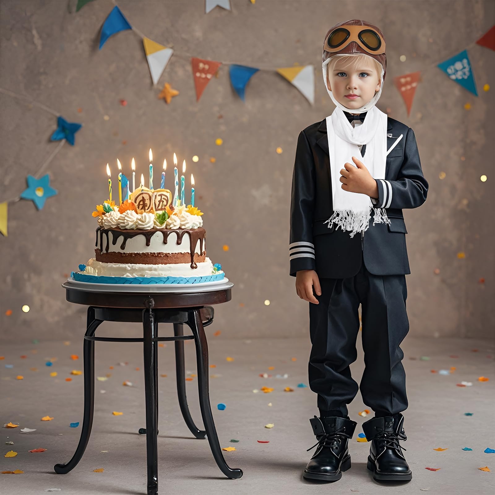 Kids Pilot Aviator Costume Set – Hat with Goggles and White Cotton Scarf by Pistha