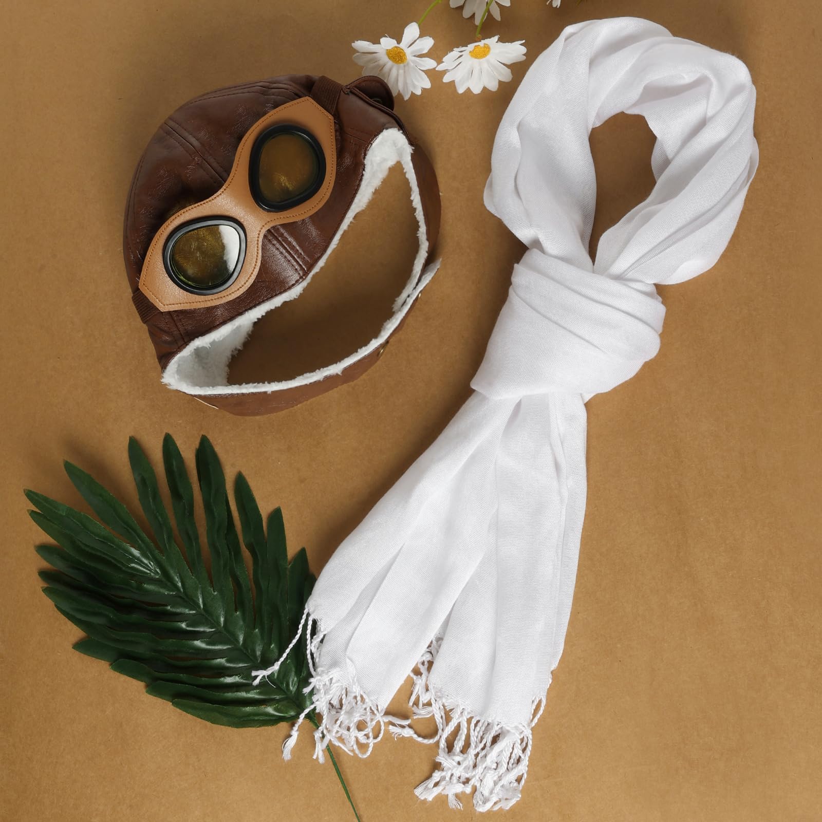 Kids Pilot Aviator Costume Set – Hat with Goggles and White Cotton Scarf by Pistha