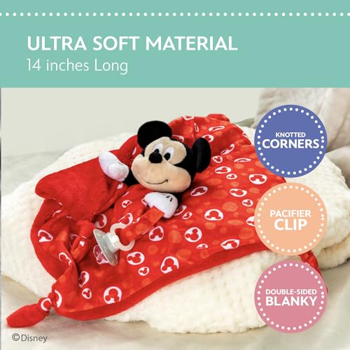 KIDS PREFERRED Disney Baby Mickey Mouse Lovey Blanket – Soft Plush Snuggler with Pacifier Holder