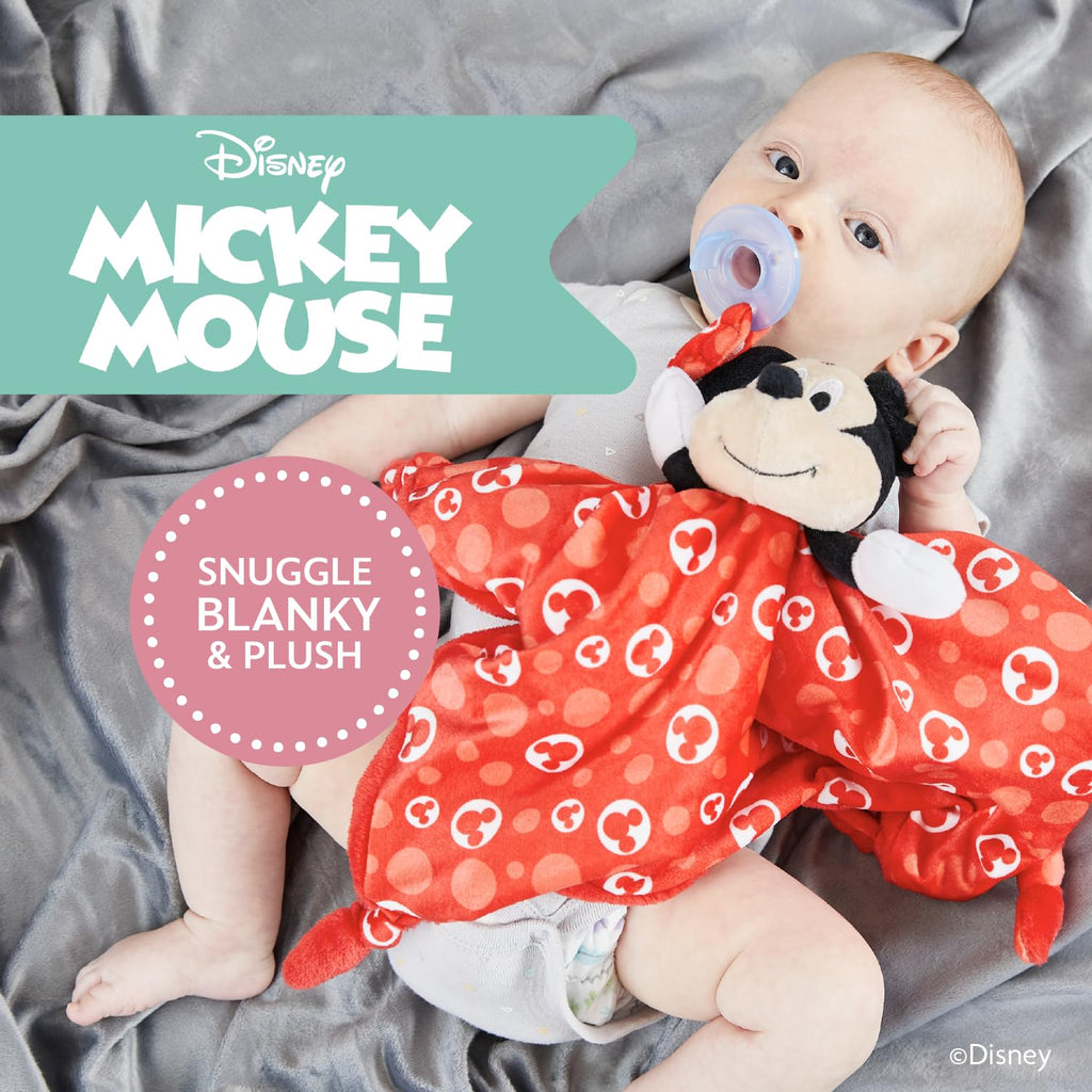 KIDS PREFERRED Disney Baby Mickey Mouse Lovey Blanket – Soft Plush Snuggler with Pacifier Holder