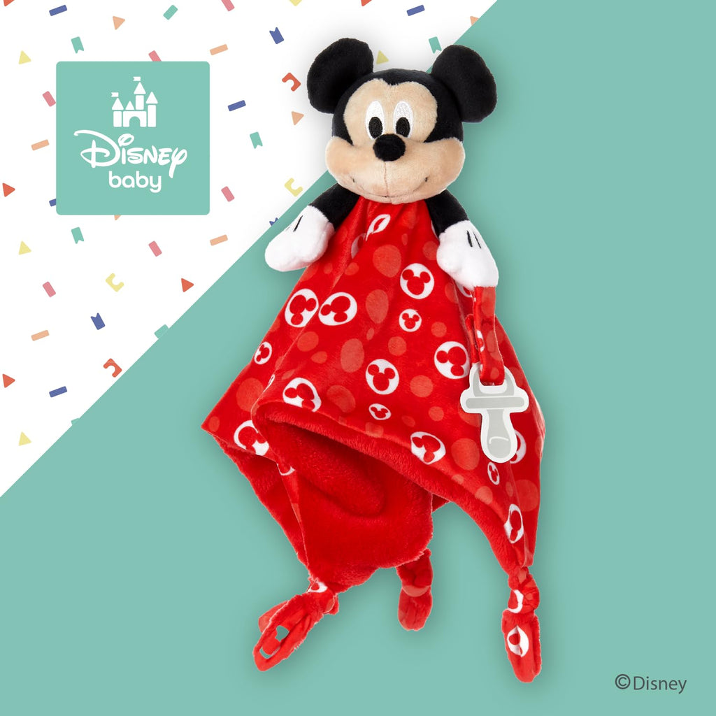 KIDS PREFERRED Disney Baby Mickey Mouse Lovey Blanket – Soft Plush Snuggler with Pacifier Holder