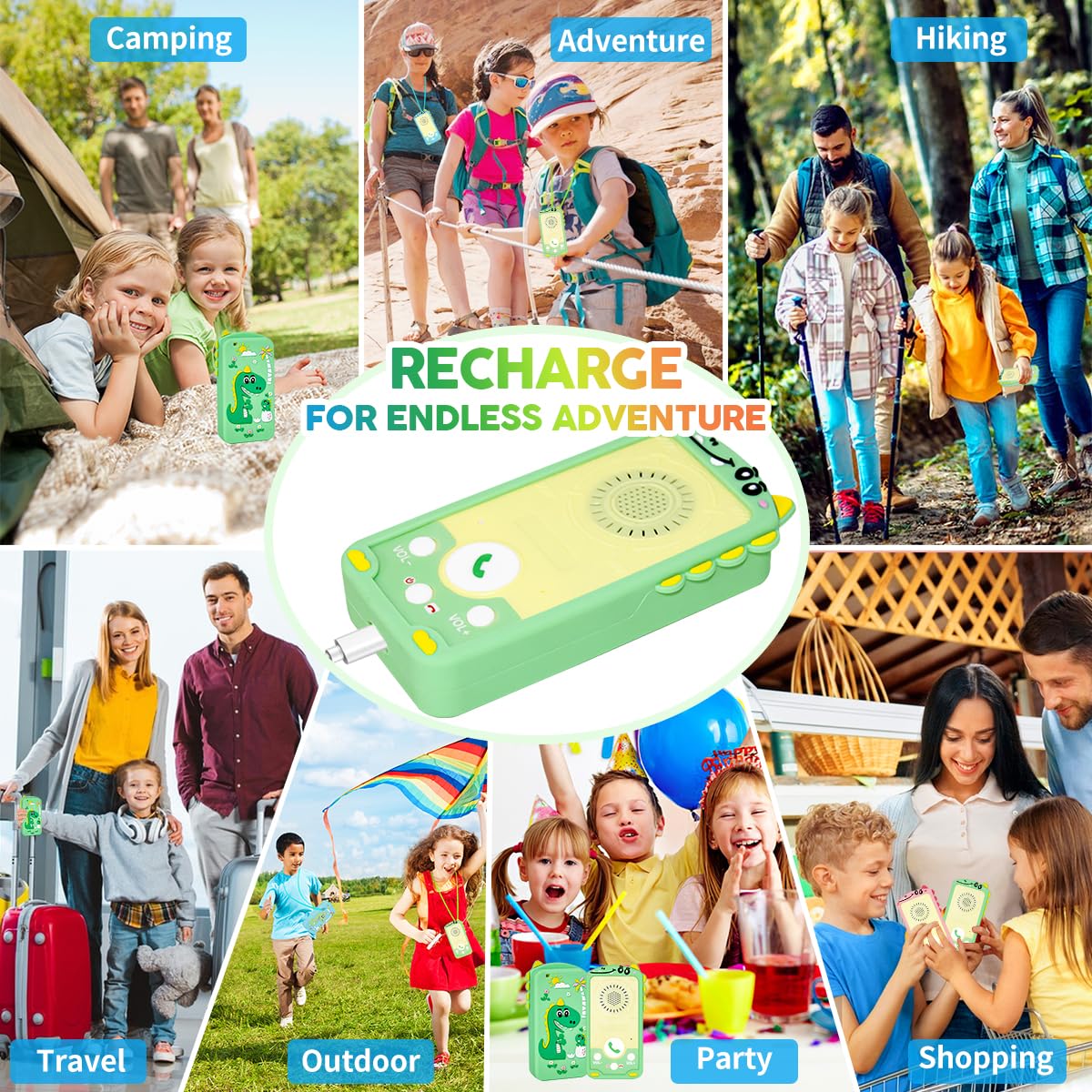 Kids Walkie Talkies - Dinosaur Design 2-Way Radios for Toddlers, Rechargeable, Long Range, Easy Push-to-Talk for Outdoor Play