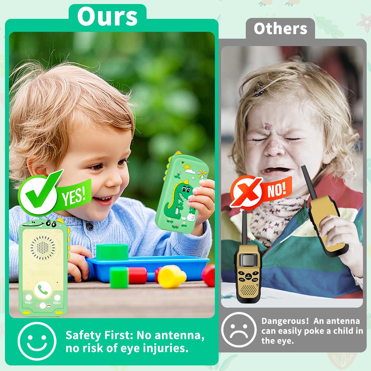 Kids Walkie Talkies - Dinosaur Design 2-Way Radios for Toddlers, Rechargeable, Long Range, Easy Push-to-Talk for Outdoor Play