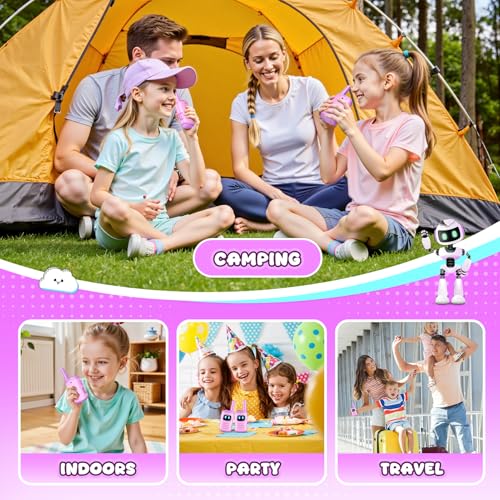 Kids Walkie Talkies 2 Pack for Girls - Mini Lightweight Walkie Talkies Toy for Ages 3-8, Purple, 1000ft Range, Easy to Use