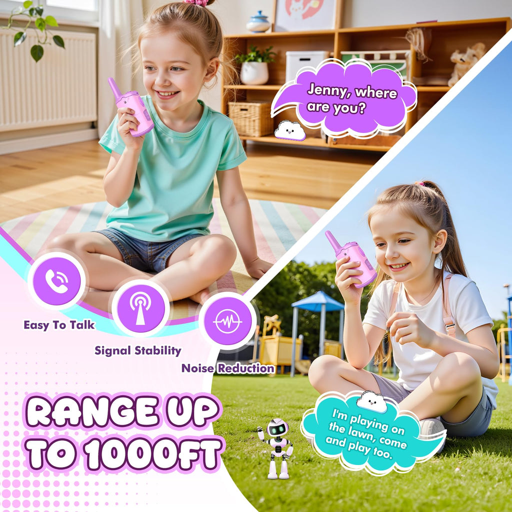 Kids Walkie Talkies 2 Pack for Girls - Mini Lightweight Walkie Talkies Toy for Ages 3-8, Purple, 1000ft Range, Easy to Use