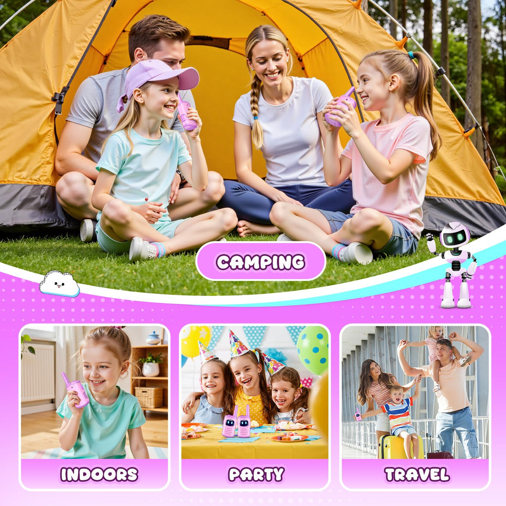 Kids Walkie Talkies 2 Pack for Girls - Mini Lightweight Walkie Talkies Toy for Ages 3-8, Purple, 1000ft Range, Easy to Use
