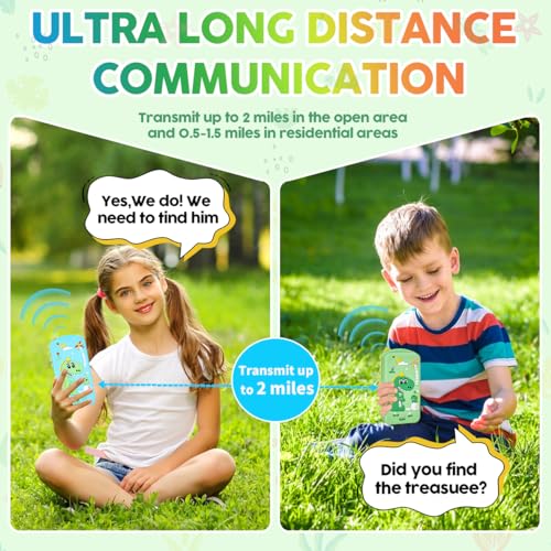 Kids Walkie Talkies 2 Pack – Instant Chat Mode, 1.5 Mile Range, Rechargeable, Green & Pink