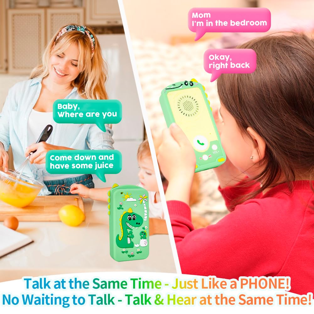 Kids Walkie Talkies 2 Pack – Instant Chat Mode, 1.5 Mile Range, Rechargeable, Green & Pink