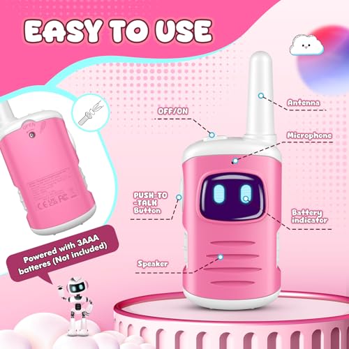 Kids Walkie Talkies for Girls - Pink Mini 2 Pack, 1000ft Range, Simple Push-to-Talk for Ages 3-8