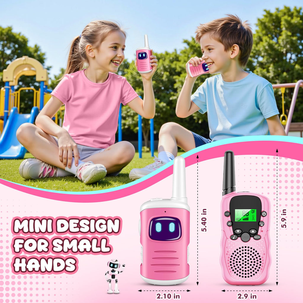 Kids Walkie Talkies for Girls - Pink Mini 2 Pack, 1000ft Range, Simple Push-to-Talk for Ages 3-8