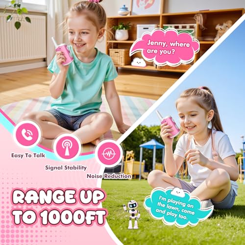 Kids Walkie Talkies for Girls - Pink Mini 2 Pack, 1000ft Range, Simple Push-to-Talk for Ages 3-8
