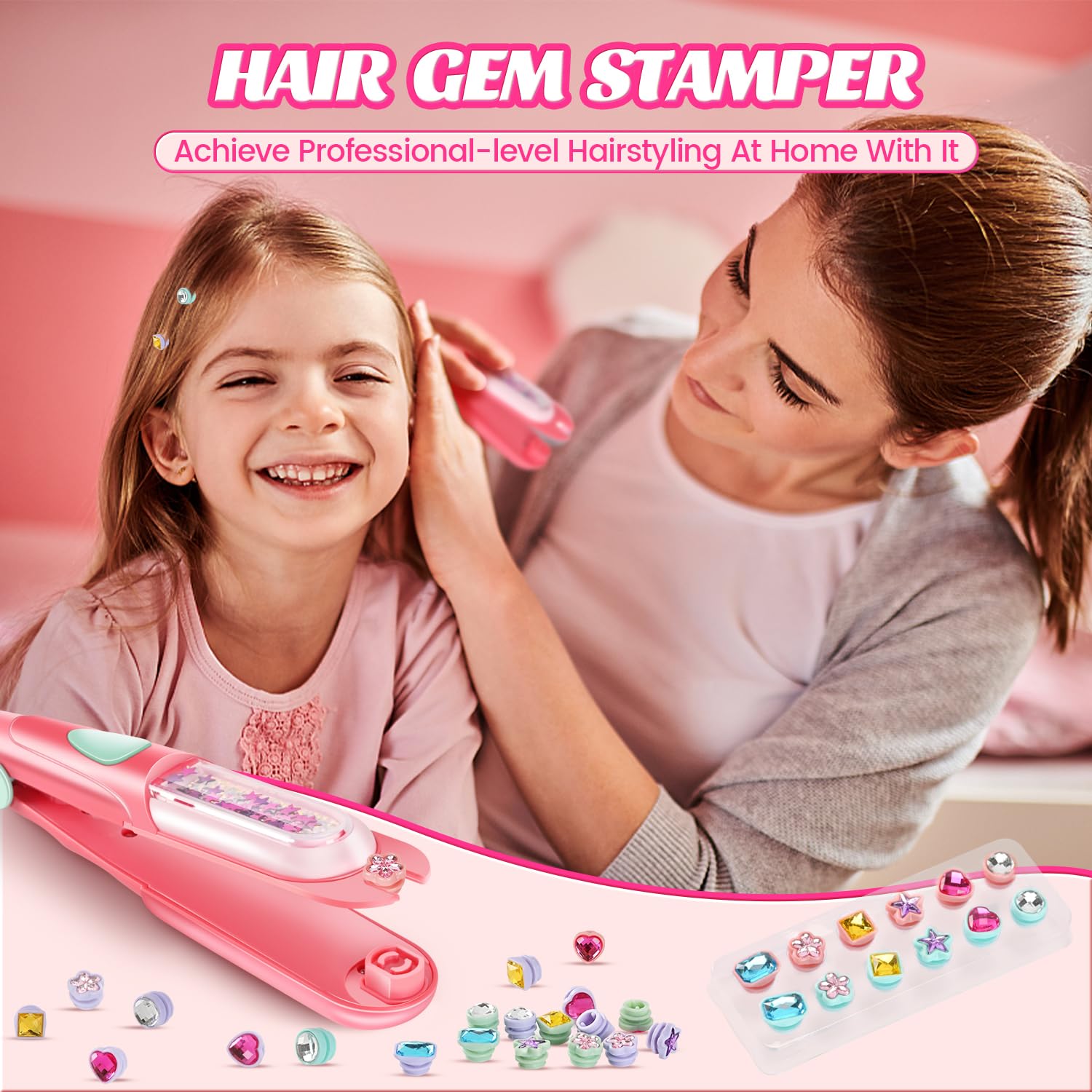 kidzkube Hair Gem Stamper Kit: Reusable Bling Hair Jewels for Girls, Ages 3-12