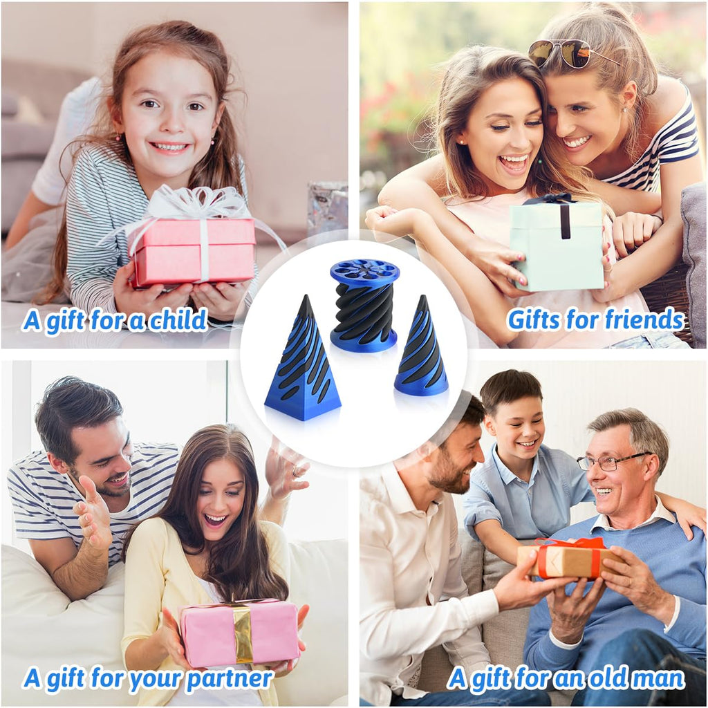 KIFOUBR 3-Pack Impossible Cone Fidget Toy - Spiral Cone 3D Printed Stress Relief Toy (Blue)