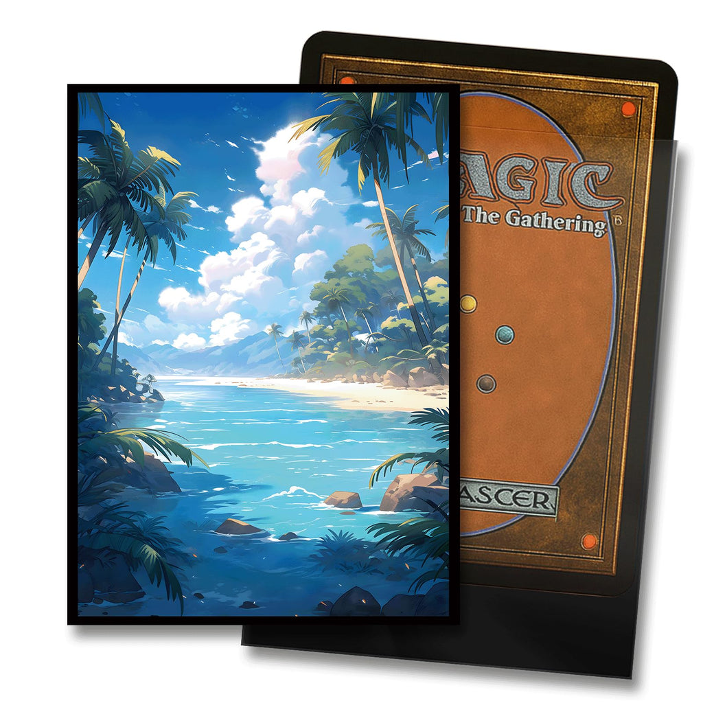 Kiiransr MTG Card Sleeves – Tropical Island Green Blue, 100 Standard-Size Sleeves with Matte Back