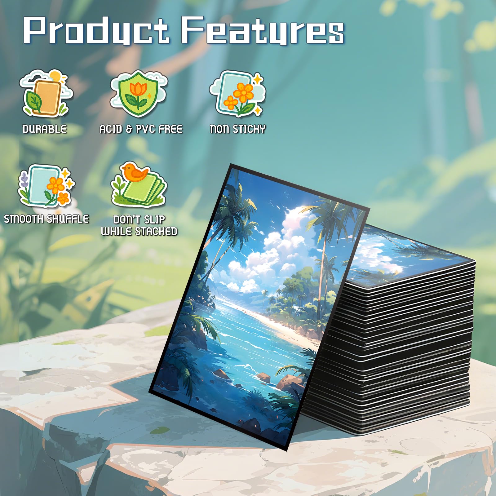 Kiiransr MTG Card Sleeves – Tropical Island Green Blue, 100 Standard-Size Sleeves with Matte Back