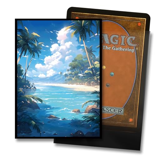 Kiiransr MTG Card Sleeves – Tropical Island Green Blue, 100 Standard-Size Sleeves with Matte Back