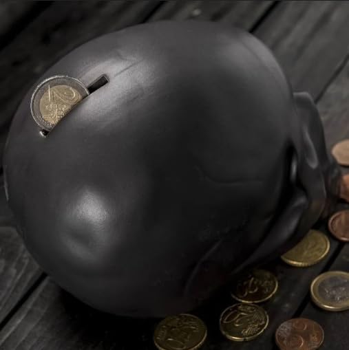 Kikkerland Ceramic Skull Coin Bank – Halloween Money Saver with Rubber Stopper