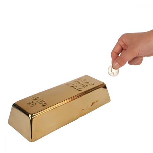 Kikkerland Gold Bar Coin Bank – Stoneware Money Bank with Rubber Stopper