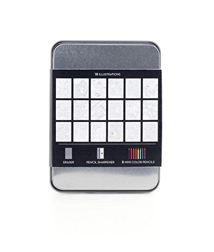 Kikkerland Mini Doodle Kit – Travel-Ready Art Set with 18 Illustrations and 8 Colored Pencils