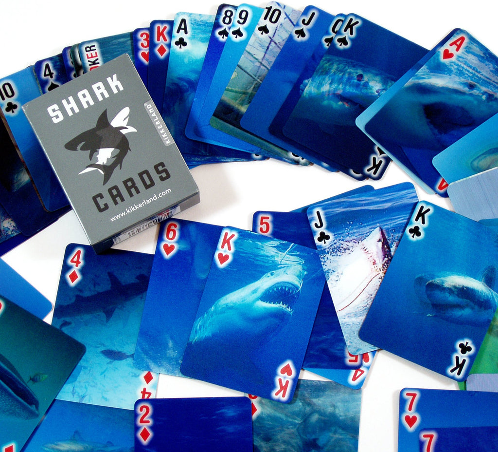Kikkerland Playing Cards with Moving Shark Images – 54-Card Deck